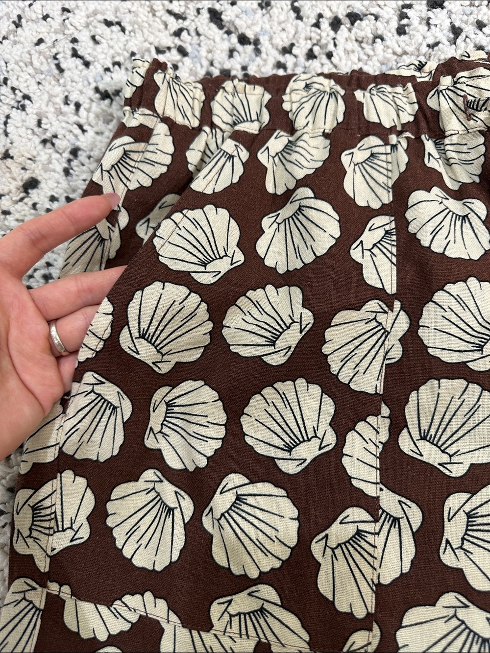 Wide-Leg Shell Print Pants in Brown size L Linen blend - Picture 5 of 6